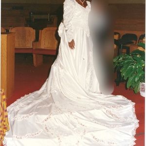 Lacey detailed wedding dress with train and wrist band